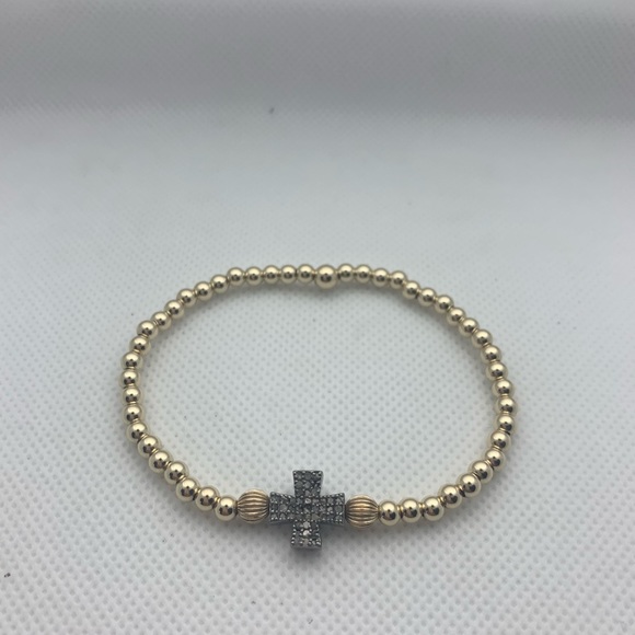 Handmade 14k Gold Filled bracelet with Pave diamond sterling silver cross. - Picture 3 of 5